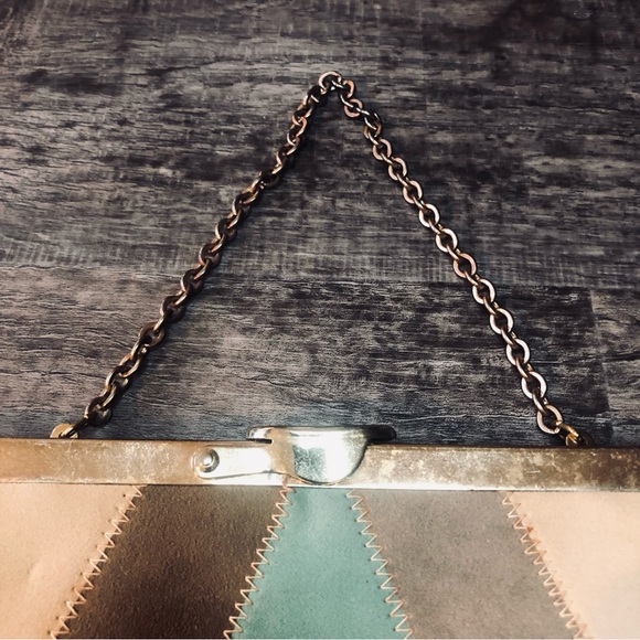 Vintage Ideal Patchwork Color-block Purse Handbag Metal Chain Strap - Picture 3 of 7